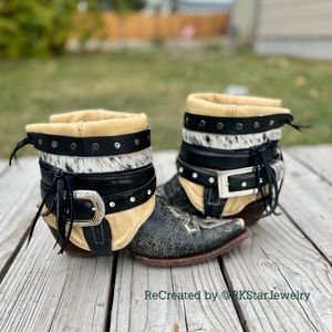 Size 8.5 Distressed Black Cross Cowboy Boots Womens Western Cowgirl Ankle Bootie